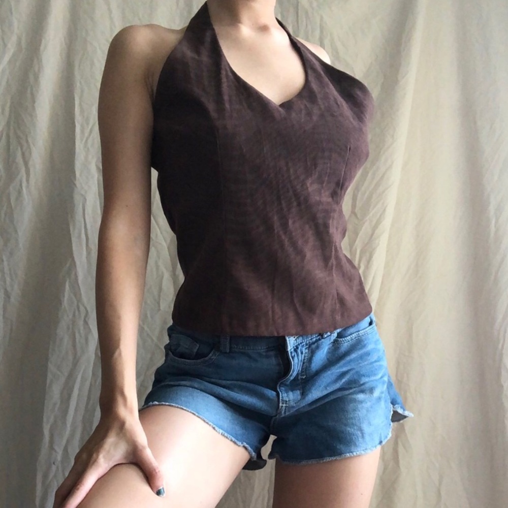 Brown zebra print / Animal Print Halter top Y2K